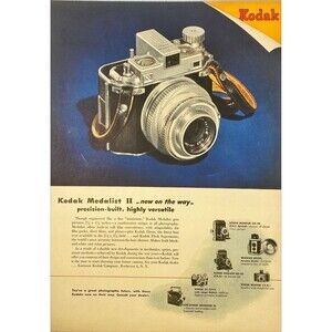 Kodax Medalist Miniature Camera with Flash Super Matic Vintage Print Ad 1946